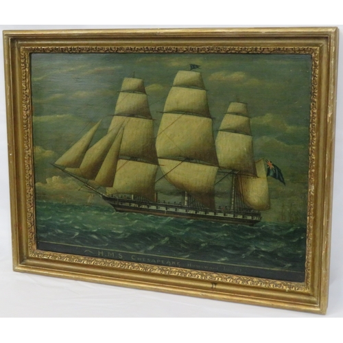 196 - Victorian maritime school 'HMS Chesapeake Homeward Bound' oil on board 37x51cm