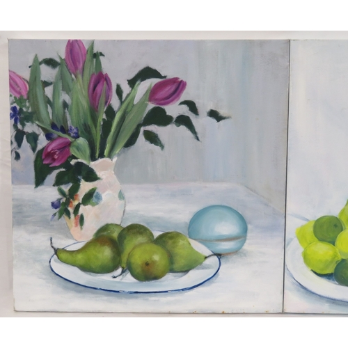 197 - Irish school 'Still life studies' a pair of oils on canvas, 50x50cm each