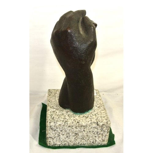 203 - Marie Doyle Bronze sculpture 'Hands holding' 25cm, on square marble base, signed