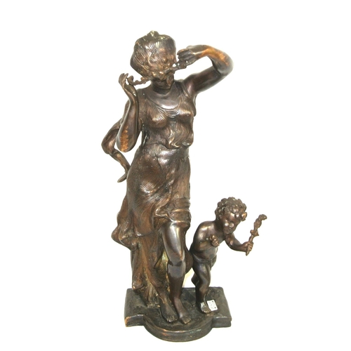 204 - Ornate allegorical bronzed figure of a lady and child, on shaped base H 48 cm Base 18 x12 cm