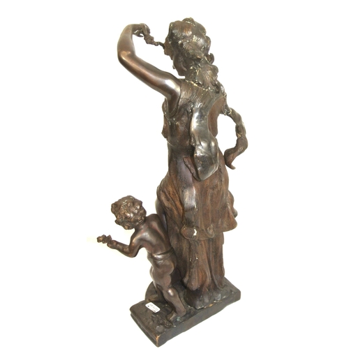 204 - Ornate allegorical bronzed figure of a lady and child, on shaped base H 48 cm Base 18 x12 cm