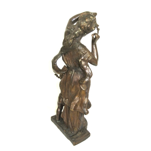 204 - Ornate allegorical bronzed figure of a lady and child, on shaped base H 48 cm Base 18 x12 cm