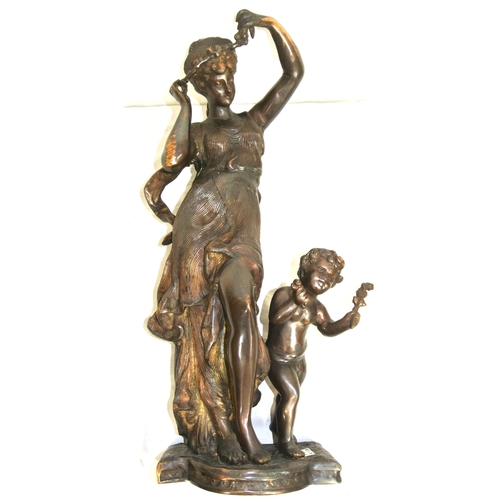 204 - Ornate allegorical bronzed figure of a lady and child, on shaped base H 48 cm Base 18 x12 cm