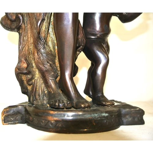 204 - Ornate allegorical bronzed figure of a lady and child, on shaped base H 48 cm Base 18 x12 cm