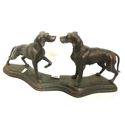 205 - Victorian style bronzed group 'Hounds' on shaped base, 47cm width