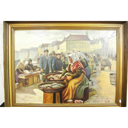 225 - Holgar Pederson 'The Fish Quay' oil on canvas 64x90cm signed