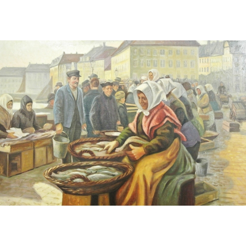 225 - Holgar Pederson 'The Fish Quay' oil on canvas 64x90cm signed