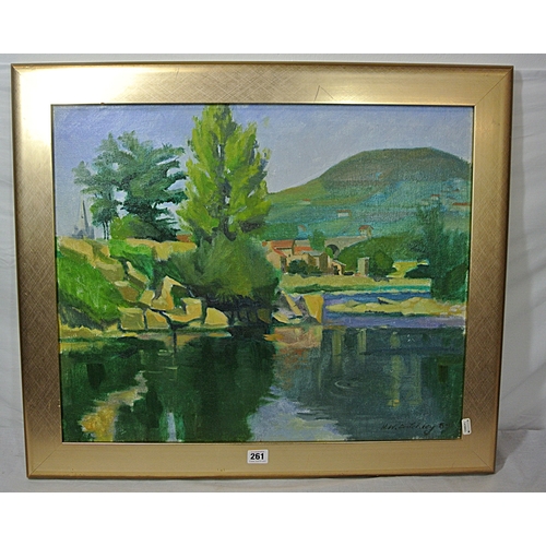 235 - H W Critchley 'Riverside scene' oil on canvas 50x60cm signed