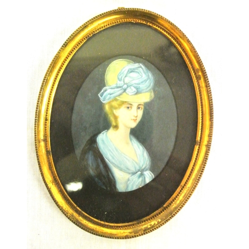 237 - 3 miniature paintings: 'lady' and 2 scenes