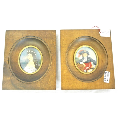 238 - Pair of miniature portraits of an officer and a lady, oval 6.5cm