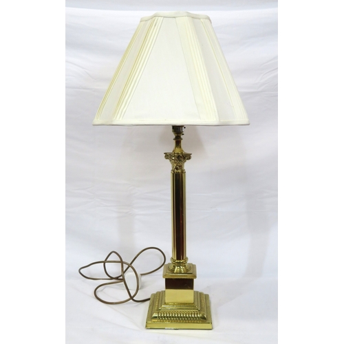 241 - Edwardian style brass electric lamp with corinthian column and stepped base