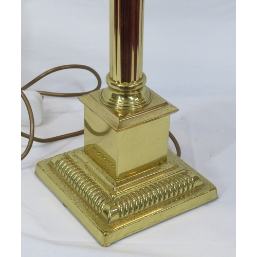 241 - Edwardian style brass electric lamp with corinthian column and stepped base