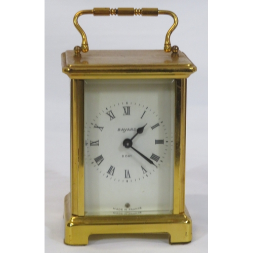 242 - Bayard 8-day French brass carriage clock with bevelled glass panes and shaped handle