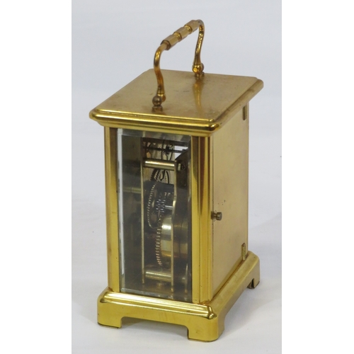 242 - Bayard 8-day French brass carriage clock with bevelled glass panes and shaped handle