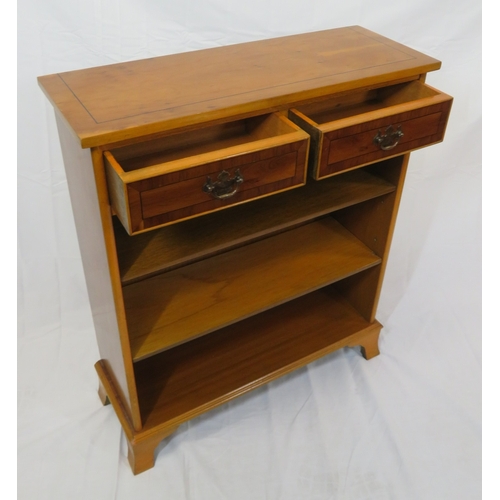 265 - Edwardian design inlaid yew bookshelf with 2 frieze drawers, brass drop handles, adjustable shelving... 