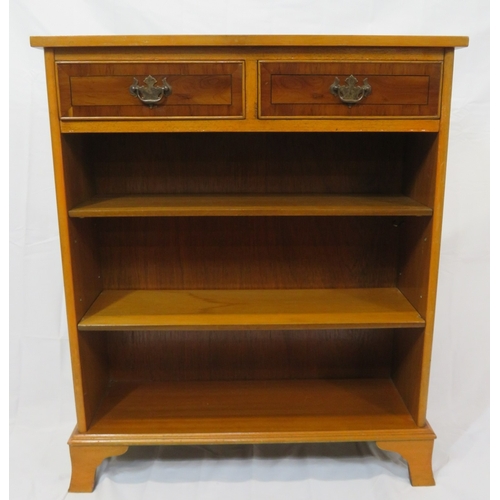 265 - Edwardian design inlaid yew bookshelf with 2 frieze drawers, brass drop handles, adjustable shelving... 