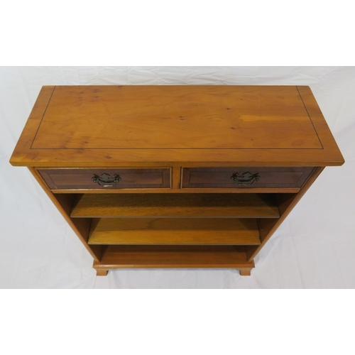 265 - Edwardian design inlaid yew bookshelf with 2 frieze drawers, brass drop handles, adjustable shelving... 