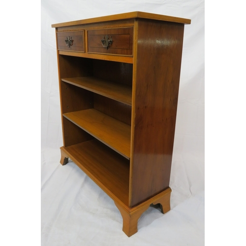 265 - Edwardian design inlaid yew bookshelf with 2 frieze drawers, brass drop handles, adjustable shelving... 