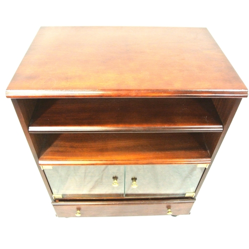 271 - Mahogany cabinet with pull-out shelf, glazed doors, drawer under, on bun feet