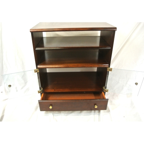 271 - Mahogany cabinet with pull-out shelf, glazed doors, drawer under, on bun feet