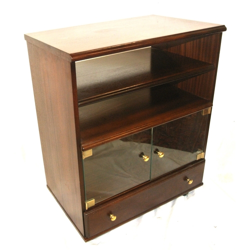 271 - Mahogany cabinet with pull-out shelf, glazed doors, drawer under, on bun feet