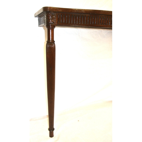 274 - Regency design serpentine fronted hall or console table with reeded frieze, turned reeded tapering l... 