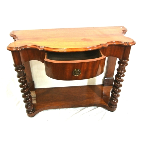 285 - Edwardian mahogany serpentine fronted hall or console table with bowed frieze drawer, twist columns,... 