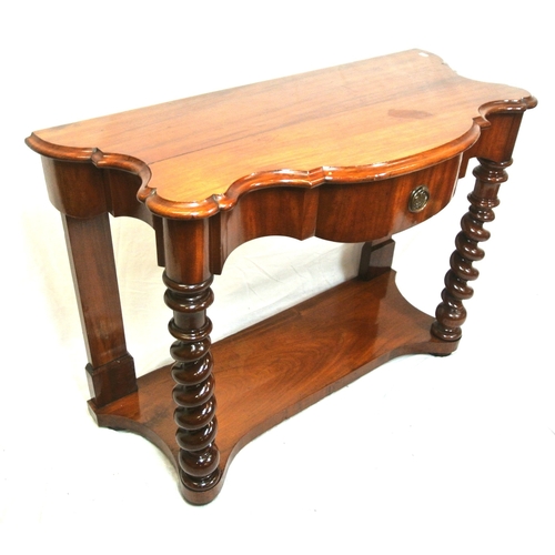 285 - Edwardian mahogany serpentine fronted hall or console table with bowed frieze drawer, twist columns,... 