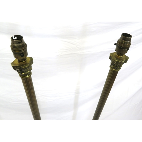 292 - Pair of brass standard electric lamps with reeded Corinthian columns & stepped bases