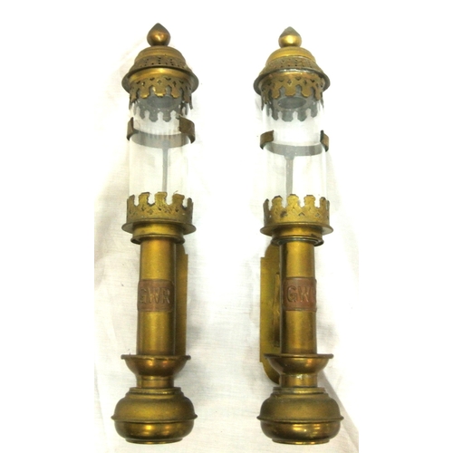 294 - Pair of vintage Great Western Railways brass carriage lamps