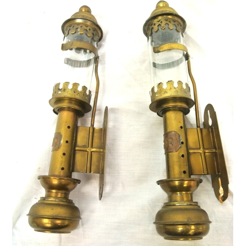 294 - Pair of vintage Great Western Railways brass carriage lamps