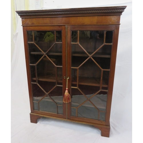 295 - Edwardian mahogany bookcase with astragal glazed doors, shelved interior, dentil frieze, on bracket ... 