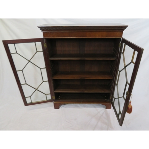 295 - Edwardian mahogany bookcase with astragal glazed doors, shelved interior, dentil frieze, on bracket ... 