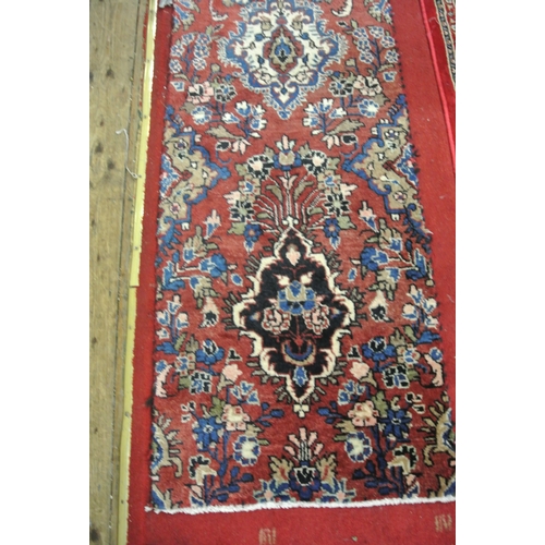 297 - Terracotta ground full pile Persian hamadan runner with unique all over floral pattern 370 X 54 cm