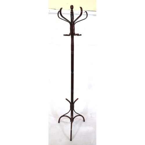 299 - Mahogany standard coat & hat rack with S-shaped hangers & shaped base