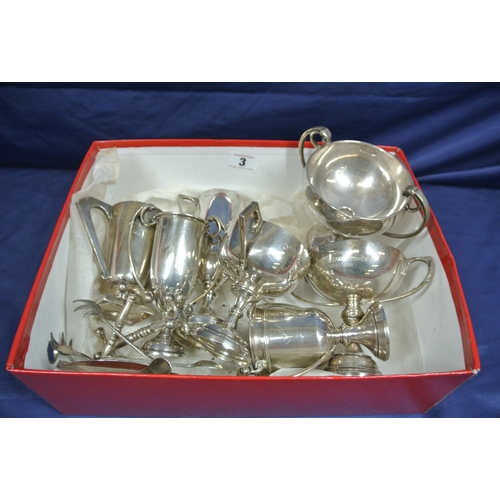 3 - Lot of trophy cups, etc., in box