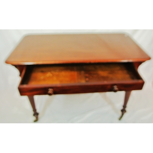 300 - Victorian mahogany oblong occasional or side table with frieze drawer, round handles, turned taperin... 