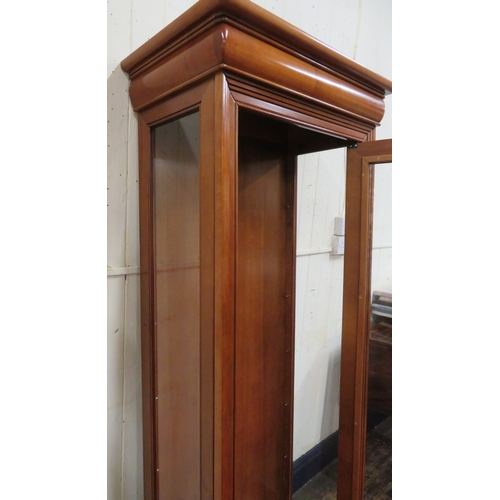 320 - Walnut cased display cabinet with glazed doors & shelving, on bracket feet