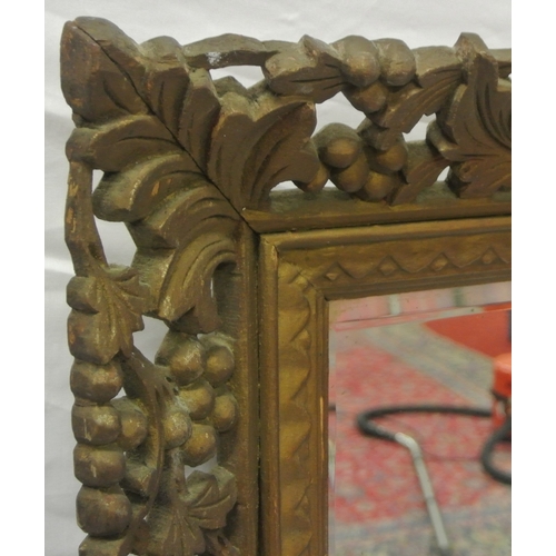 332 - Victorian style timber wall mirror with ornate foliate & grapevine carved frame