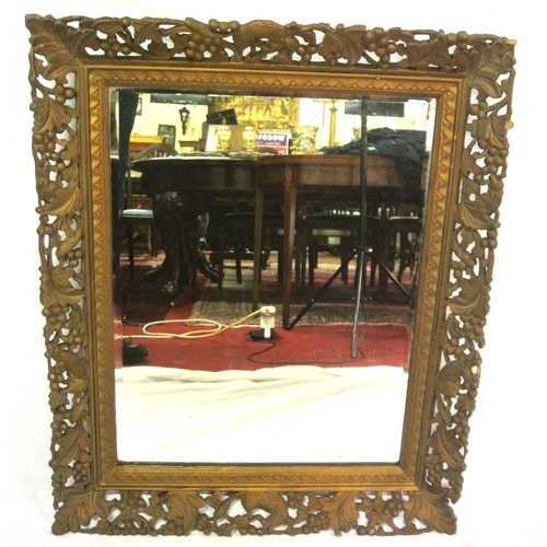 332 - Victorian style timber wall mirror with ornate foliate & grapevine carved frame