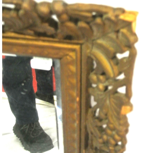 332 - Victorian style timber wall mirror with ornate foliate & grapevine carved frame