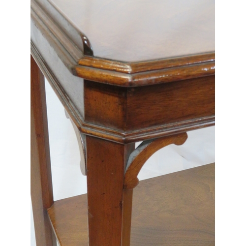 340 - Edwardian mahogany 2 tier side or serving table with raised gallery & square chamfered legs