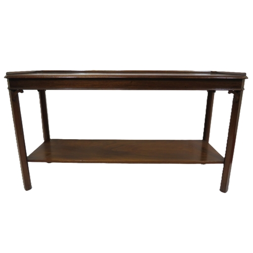 340 - Edwardian mahogany 2 tier side or serving table with raised gallery & square chamfered legs