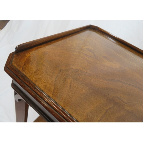 340 - Edwardian mahogany 2 tier side or serving table with raised gallery & square chamfered legs