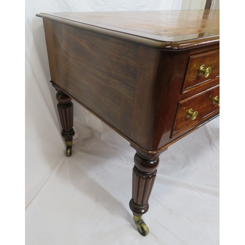 346 - Edwardian mahogany occasional table with oblong top, turned shaped column, on concave plinth with th... 