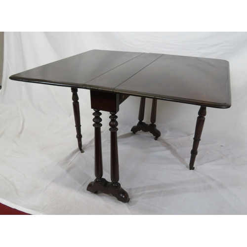 349 - Victorian mahogany pembroke table with drop leaves, gateleg supports, with turned columns & legs & b... 