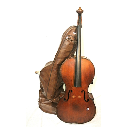 362 - Vintage cello in leather carrying case.