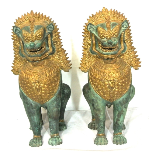 367 - Pair of Cloisonne & cast iron Oriental temple dog figures with gilt decoration