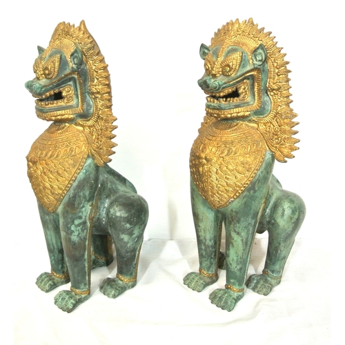 367 - Pair of Cloisonne & cast iron Oriental temple dog figures with gilt decoration