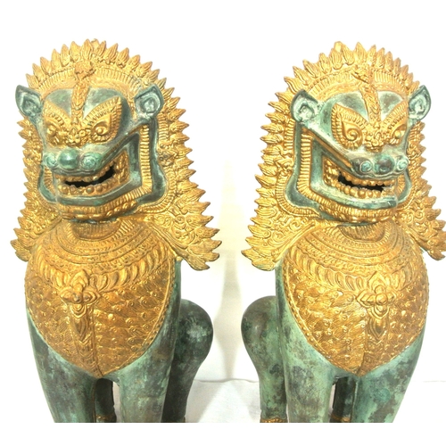 367 - Pair of Cloisonne & cast iron Oriental temple dog figures with gilt decoration